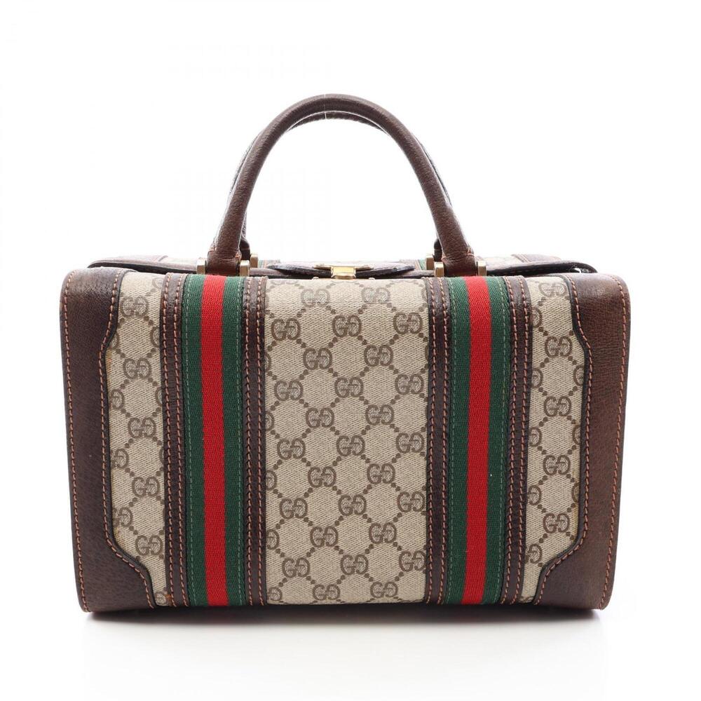 Gucci Old GG Plus Sherry Line Handbag, Coated Canvas Leather, Women's, Beige/...